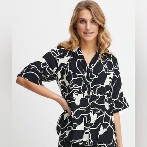 Fransa NWT black white loose fit short sleeve blouse size XL
